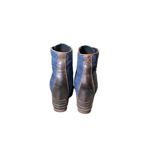 Sorel Joan Of Arctic Wedge Lexie Boots Lace Up Denim Blue Brown Women's Size 8 - Picture 4 of 8
